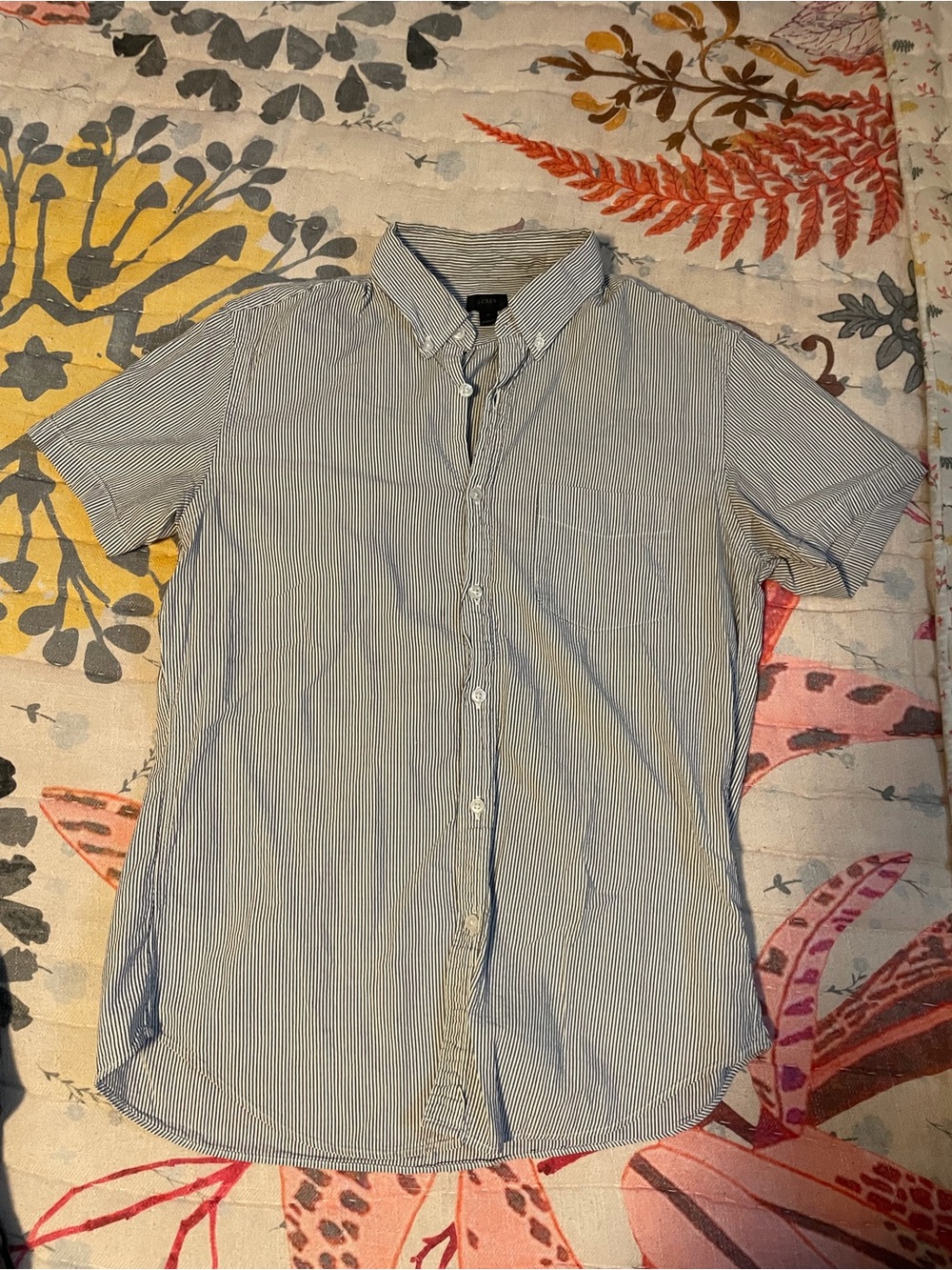 J. Crew Short-Sleeve Button-Down Shirt in Blue and White Pinstripe